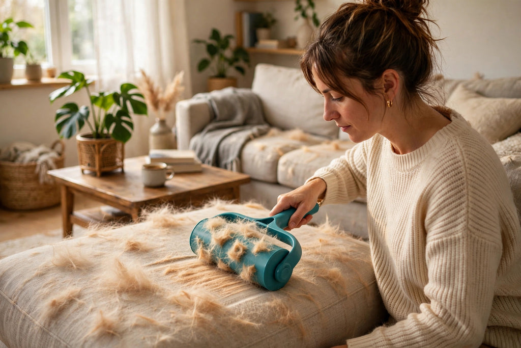 Using the Furbliss hair remover roller on a couch