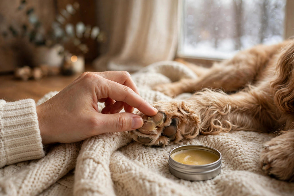 Applying Furbliss paw balm to a dog's paw